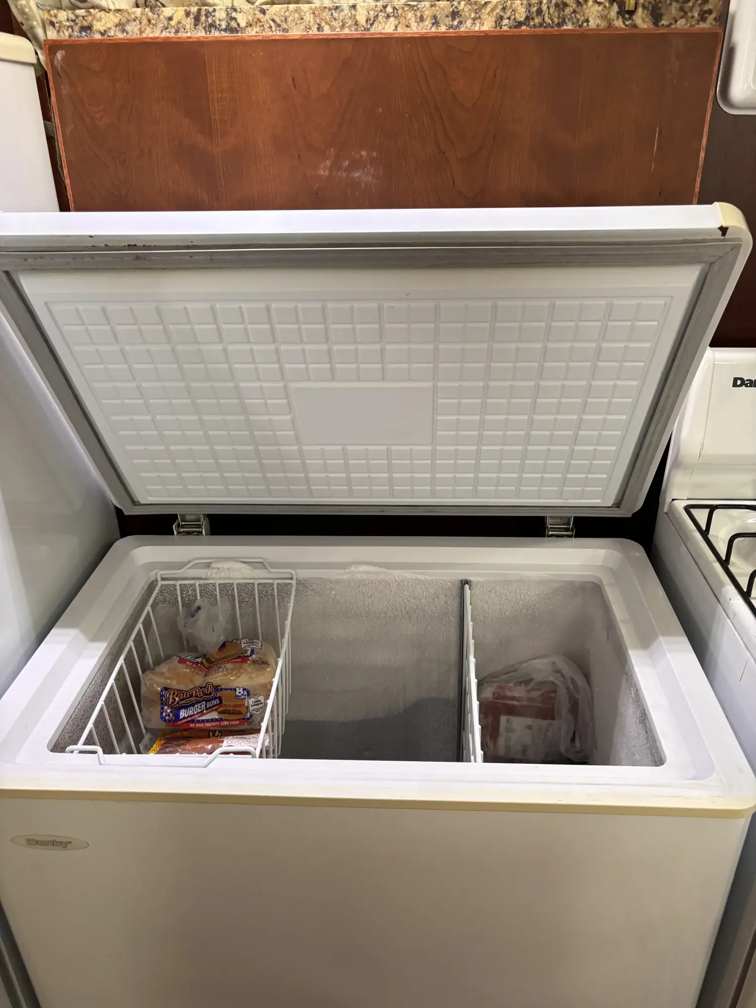 Chest freezer open and provisioned