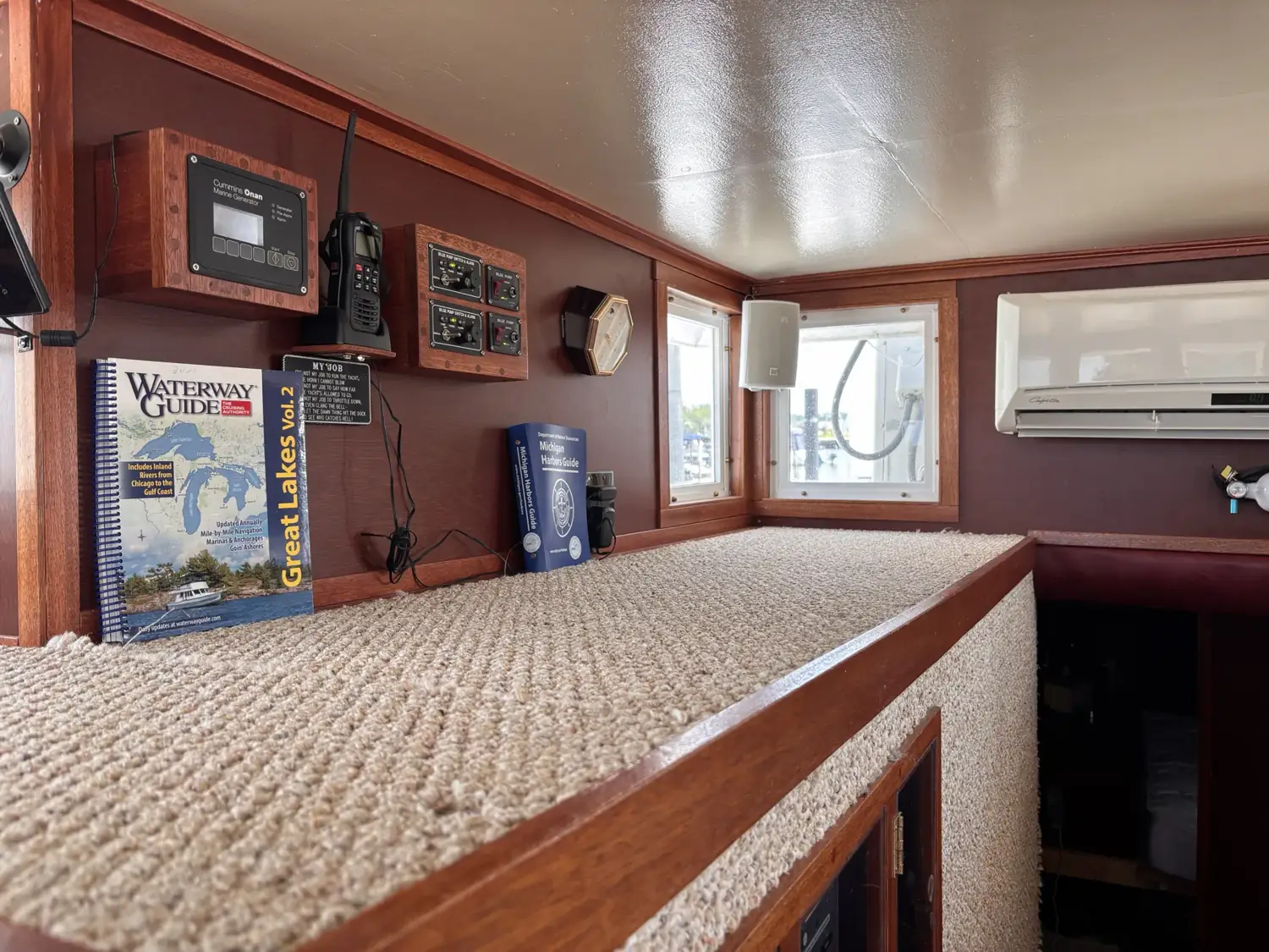 Chart desk with Waterway Guide and instruments